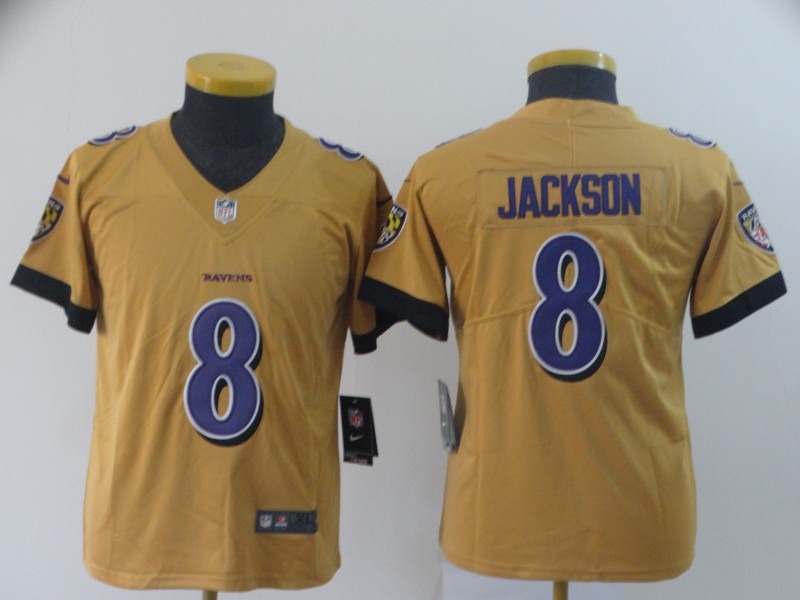 Youth Baltimore Ravens #8 Jackson yellow Nike Vapor Untouchable Limited NFL Jersey